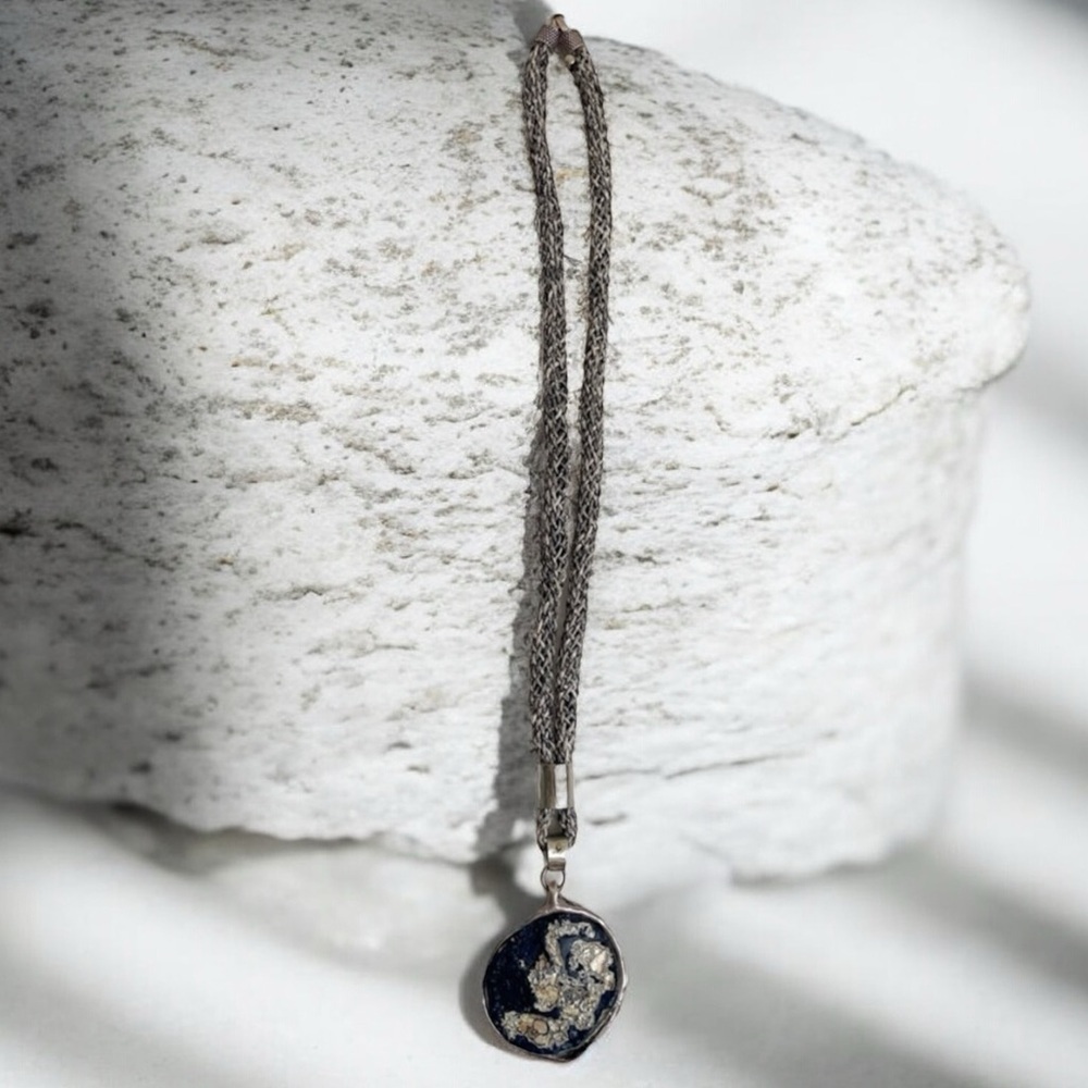 Silver Metal Stone Rock Necklace Artsy Art Pendant Hippie Boho Statement unique